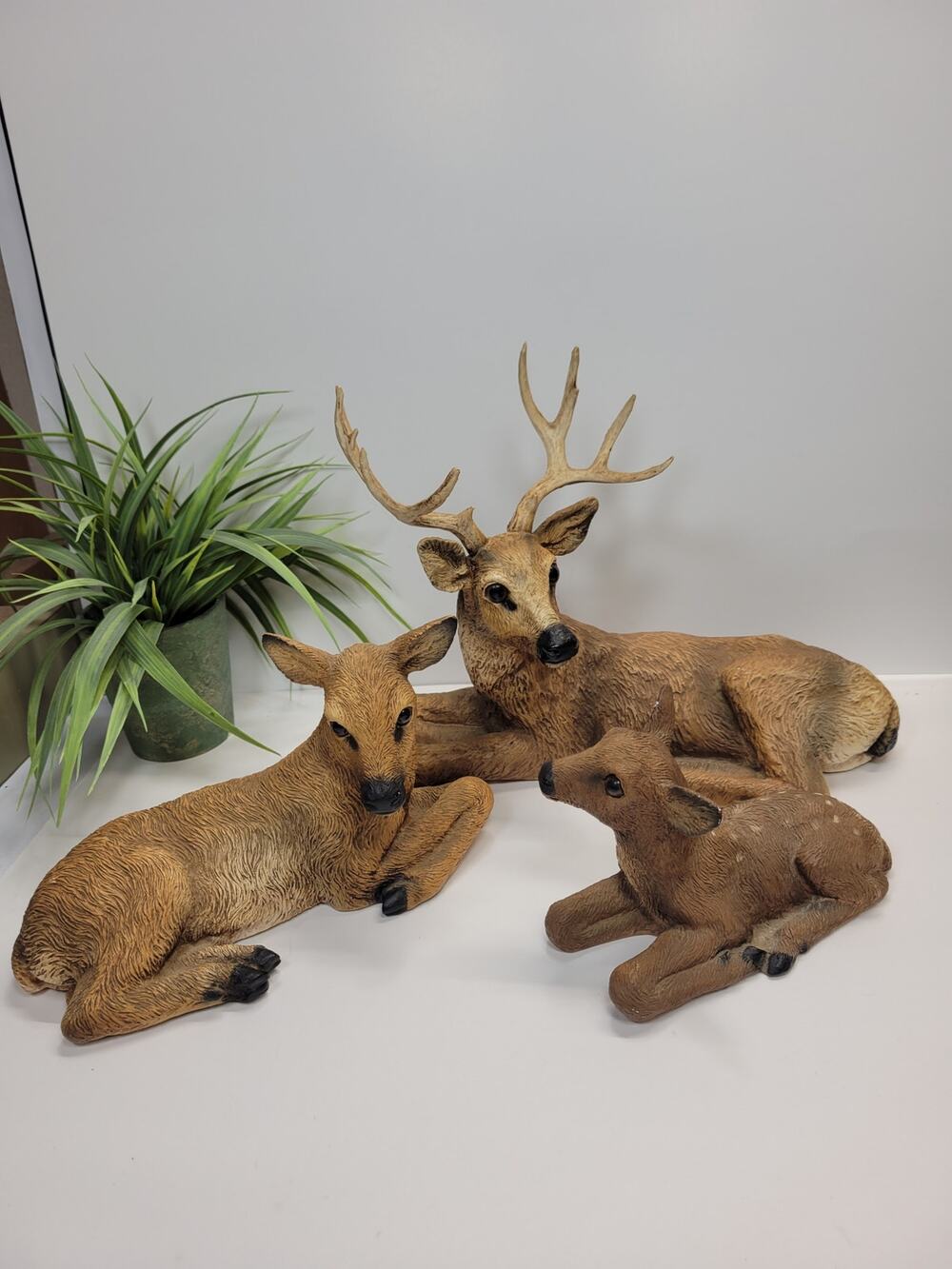Vintage Homco Deer Family Figurine Set 1984 Resin Whitetail Buck Doe Fawn Decor